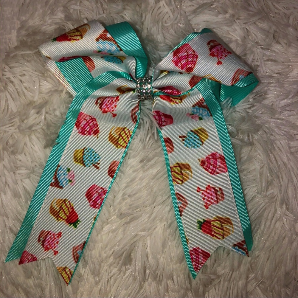 Handmade cupcake mint blue bow
